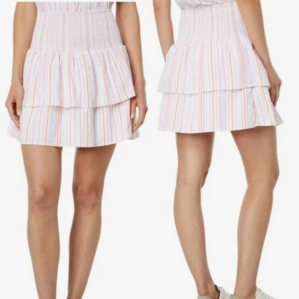 NWT Vineyard Vines Harbor High Rise Smocked Tiered Stripe Skirt Neon Rosa Large